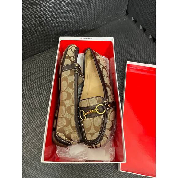 Coach Womens Khaki Horsebit Loafer Driving Moc Shoes Size 9M Logo Print - Picture 4 of 11